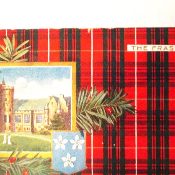 Antique Xmas Scottish postcard of early 1900s of The Fraser with blue & white Ta - Picture 2 of 3